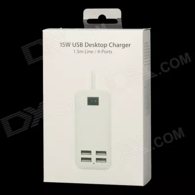 C-S-W-15W-4 15W 4-Port USB Desktop Charger w/ Switch - White - 0