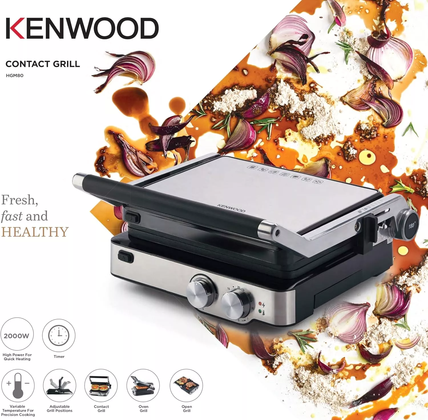HGM80.000SS grill viande kenwood (paninier) 2000W 180 degrés - 8