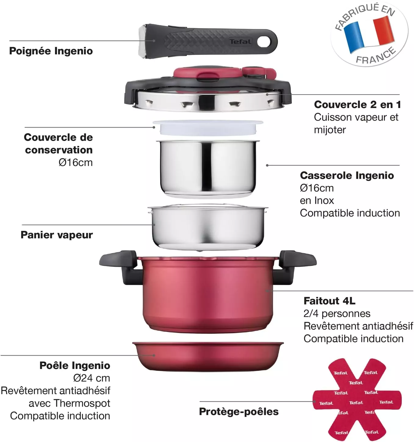 P4704200 cocotte  TEFAL Duo 4L All in one rouge - 4
