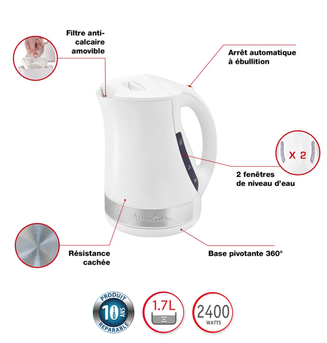 BY108110 BOUILLOIRE MOULINEX 1.7 L principio plus Anti-Calc - 2