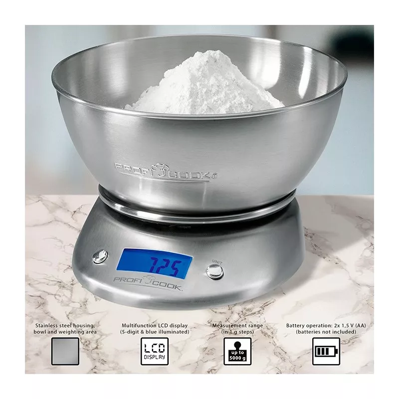 KW1040 Balance de cuisine PROFICOOK avec bol inox 5Kg - 3