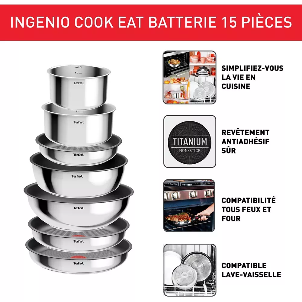 L881SF04 Batterie de cuisine TEFAL Ingenio 15pcs TITANIUM - 2