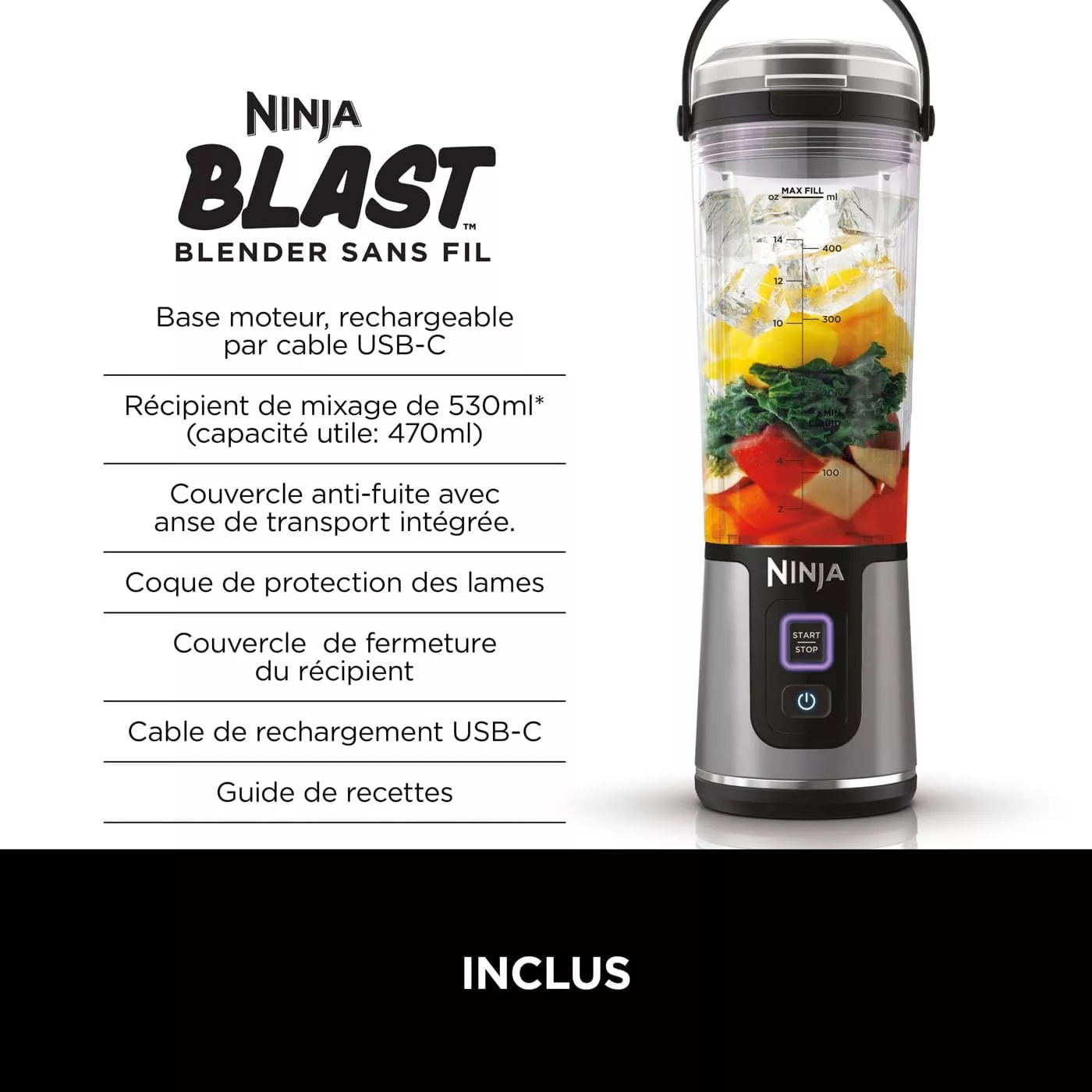 BC151EUBK Blender Ninja portable sans fil Blast Type-c 530ML - 4